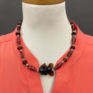 Brown White Fish Beaded Beads Women's Fashion Necklace NWOT